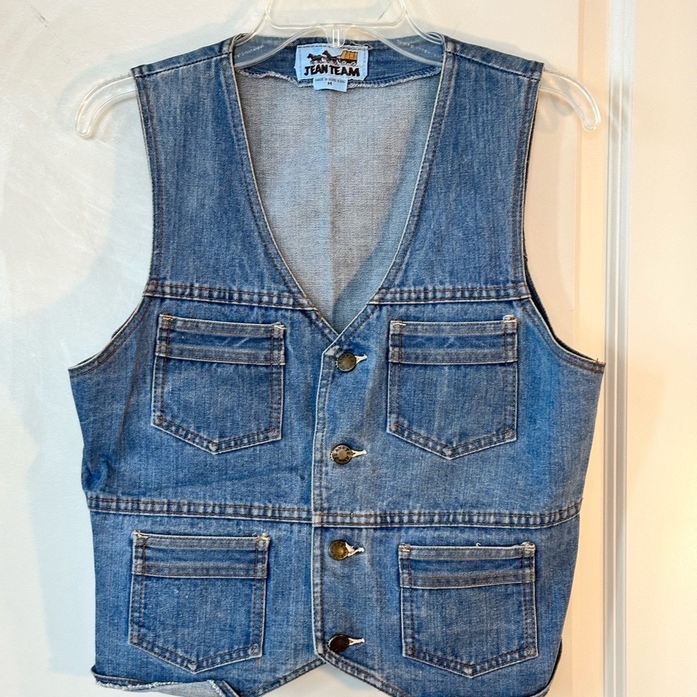 Vintage Jean Time Denim Jean Button Up Y2K Vest, size Medium - Picture 1 of 7